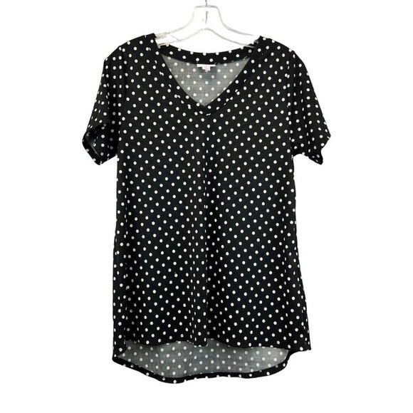 LuLaRoe V-Neck Short Sleeve Ribbed Polka Dot Top Black/White Size Small - Picture 1 of 9